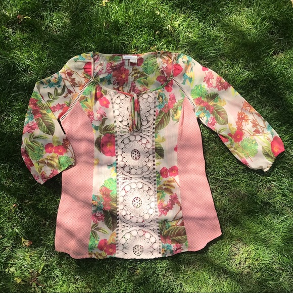 Anthropologie Meadow Rue Sheer Floral Blouse Top - Picture 7 of 8